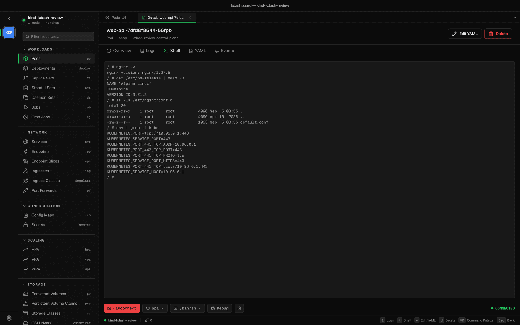 Interactive shell inside a container